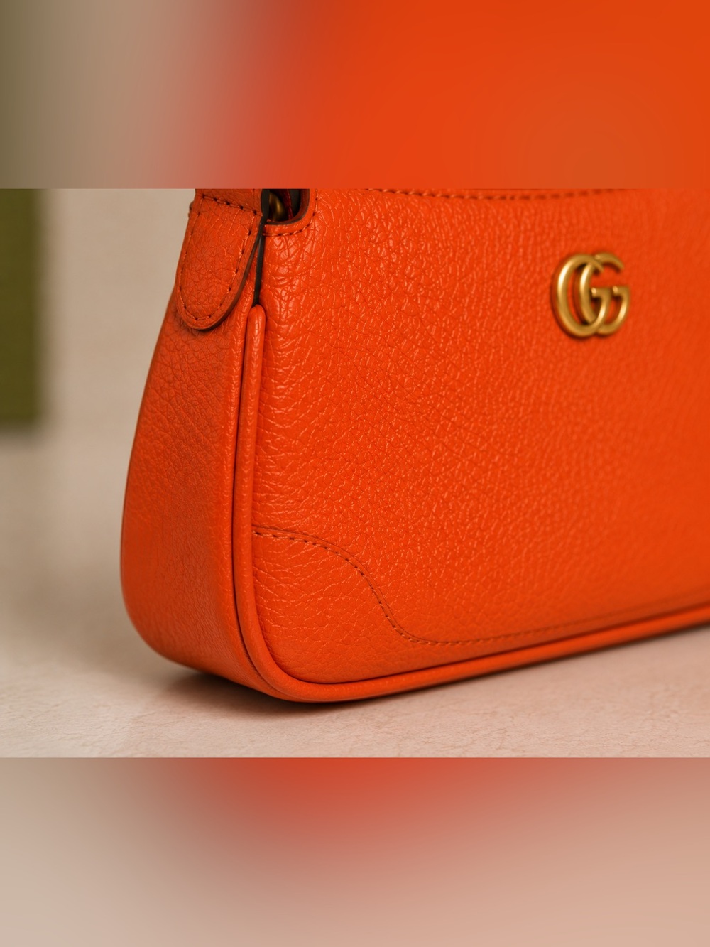 Gucci Orange Pebbled Leather Mini Shoulder Bag🍊NWTs GG Gold Hardware - Full Set - Picture 6 of 12